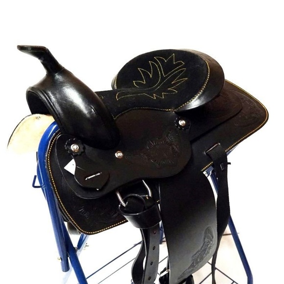 NWOT Black Leather Youth Western Saddle EXTRA SHIP - Picture 4 of 6